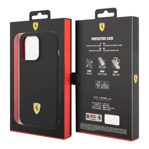 Чехол Ferrari Liquid Silicone with metal logo Hard для iPhone 14 Pro Max, черный (MagSafe)