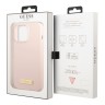 Чехол Guess Liquid Silicone Plate metal logo Hard для iPhone 13 Pro, розовый (Magsafe)