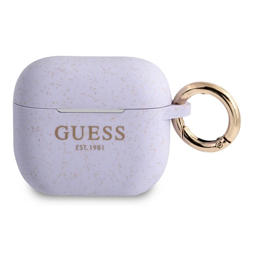Чехол Guess Silicone Glitter с кольцом для Airpods 3 (2021), фиолетовый