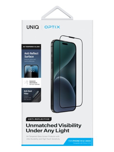 Uniq стекло для iPhone 15/14 Pro OPTIX Anti-Reflective +Anti-dust Clear/Black (+installer)