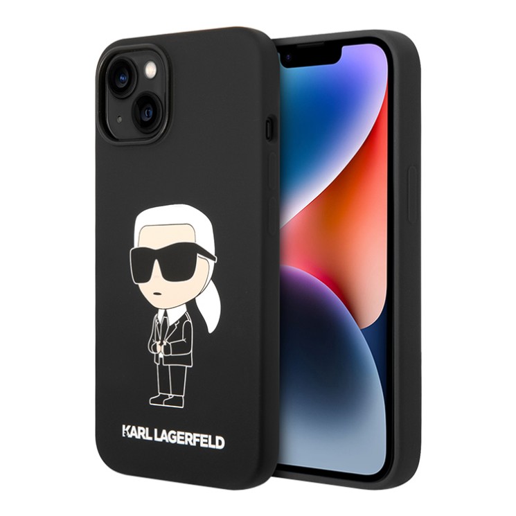 Lagerfeld для iPhone 15 Plus чехол Liquid silicone NFT Karl Ikonik Hard Black