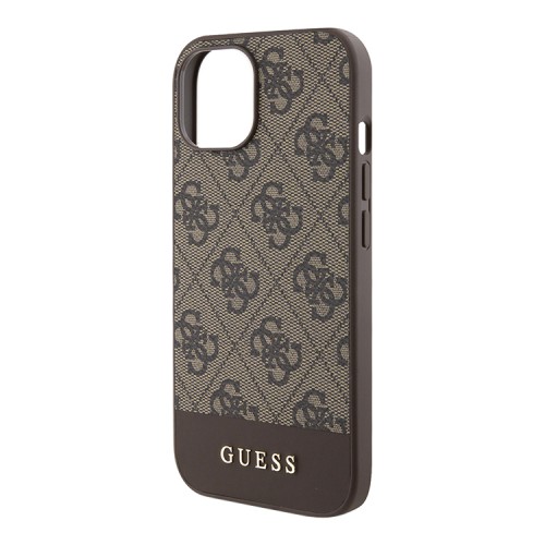 Guess для iPhone 15 чехол PU 4G Bottom stripe Metal logo Hard Brown