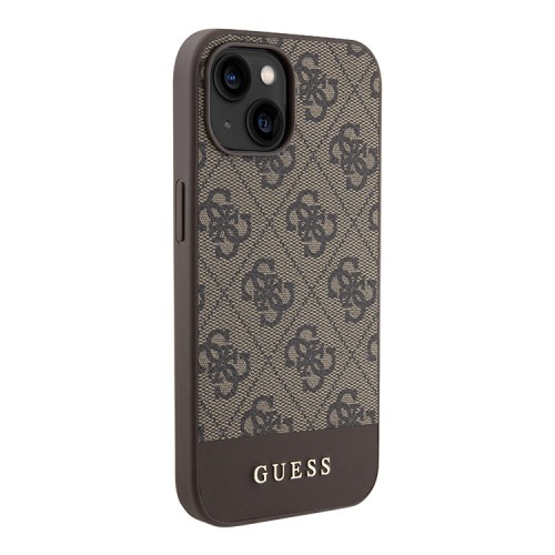 Guess для iPhone 15 чехол PU 4G Bottom stripe Metal logo Hard Brown