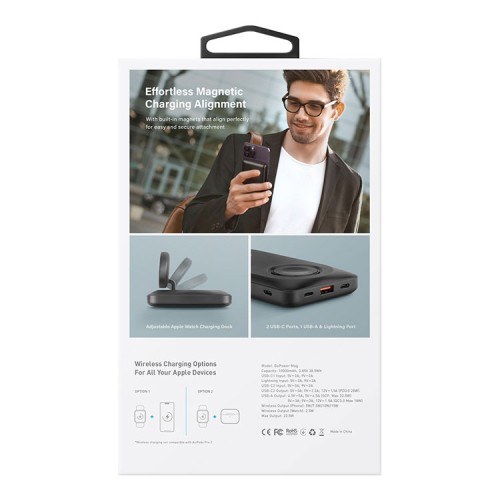 EnergEA АКБ Bazic GoPower MAG, 10000W Magnetic wireless 15W USB-C+A 20W +Watch charger Black