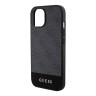 Guess для iPhone 15 чехол PU 4G Bottom stripe Metal logo Hard Black (MagSafe)