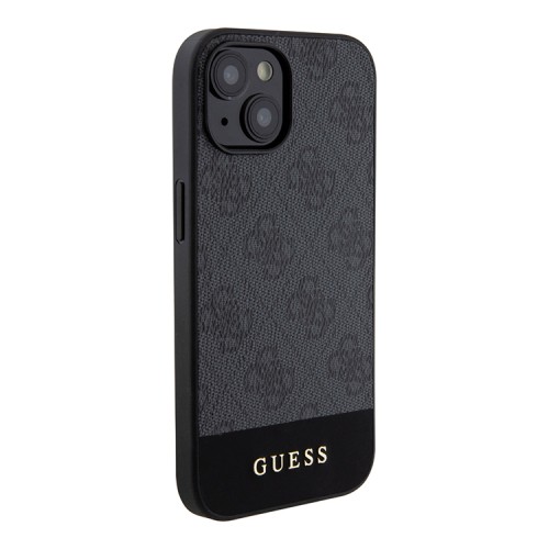 Guess для iPhone 15 чехол PU 4G Bottom stripe Metal logo Hard Black (MagSafe)