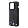 BMW для iPhone 15 Pro чехол M-Collection PU Carbon with blue line Hard Black