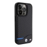 BMW для iPhone 15 Pro чехол M-Collection PU Carbon with blue line Hard Black