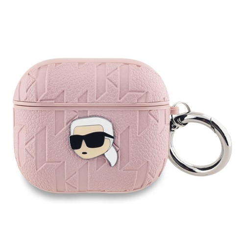 Karl Lagerfeld для Airpods 3 чехол PU Saffiano Monogram with ring NFT Metal Head Karl Pink
