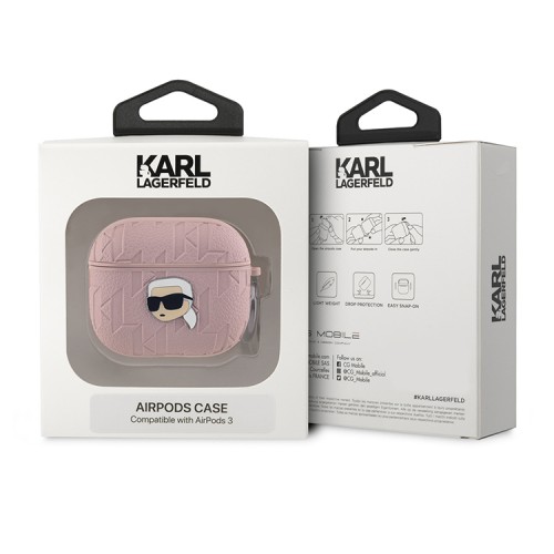 Karl Lagerfeld для Airpods 3 чехол PU Saffiano Monogram with ring NFT Metal Head Karl Pink