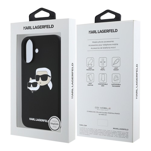 Karl Lagerfeld для iPhone 16 Plus чехол Liquid Silicone NFT Karl&Choupette Head Black (MagSafe)
