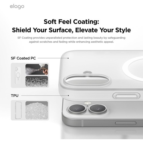 Elago для iPhone 16 чехол HYBRID (pc/tpu) Soft Feeling Clear (MagSafe)