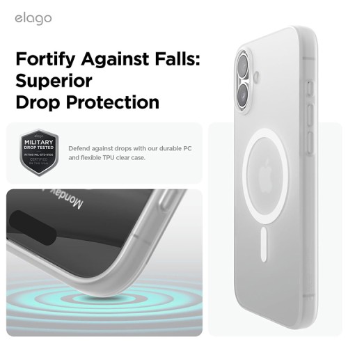 Elago для iPhone 16 чехол HYBRID (pc/tpu) Soft Feeling Clear (MagSafe)