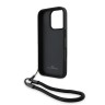 BMW для iPhone 16 Pro чехол Signature Leather Wordmark + Hand Cord Hard Black