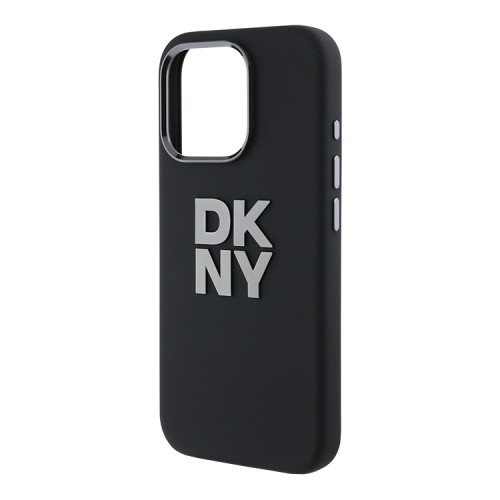 DKNY для iPhone 16 Pro чехол Liquid Silicone Stack Metal logo and Camera Hard Black