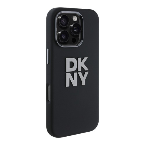 DKNY для iPhone 16 Pro чехол Liquid Silicone Stack Metal logo and Camera Hard Black