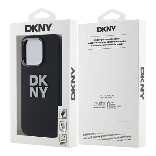 DKNY для iPhone 16 Pro чехол Liquid Silicone Stack Metal logo and Camera Hard Black