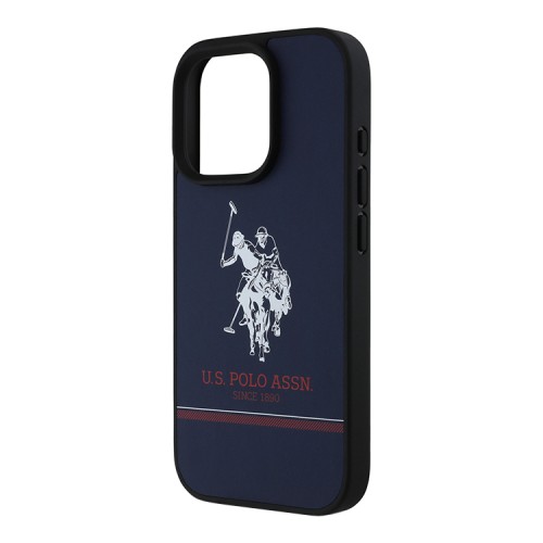 U.S. Polo для iPhone 16 Pro Max чехол PU Double horse logo and Stripes Hard Navy