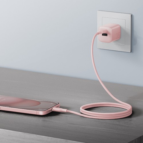 Energea Кабель Bazic GoCharge Weave USB-C to USB-C 60W 480 Mbps Soft braided Pink 1.5m