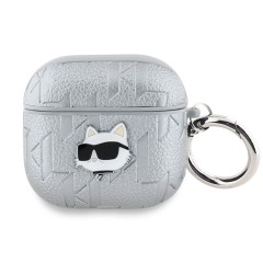 Karl Lagerfeld для Airpods 4 чехол PU Saffiano Monogram with ring NFT Metal Head Choupette Silver