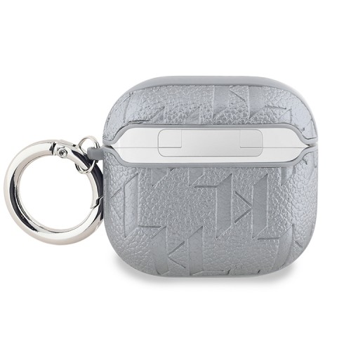 Karl Lagerfeld для Airpods 4 чехол PU Saffiano Monogram with ring NFT Metal Head Choupette Silver