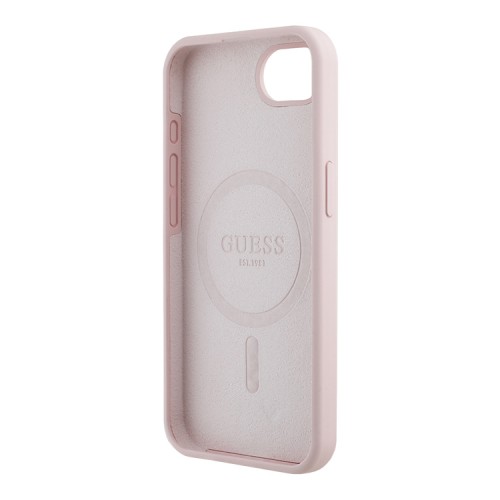 Guess для iPhone 16e чехол Liquid silicone Gold metal logo Pink (MagSafe)
