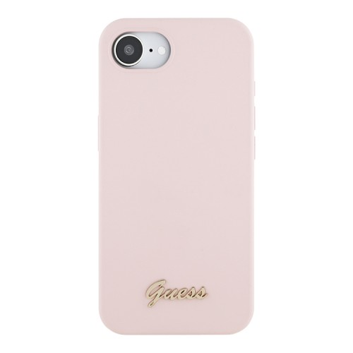 Guess для iPhone 16e чехол Liquid silicone Gold metal logo Pink (MagSafe)