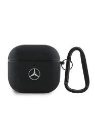 Mercedes для Airpods 4 чехол Genuine leather with metal logo Black