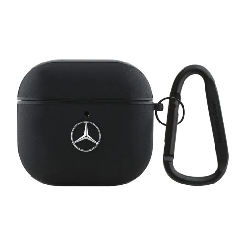 Mercedes для Airpods 4 чехол Genuine leather with metal logo Black