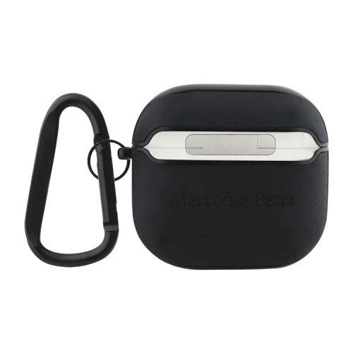 Mercedes для Airpods 4 чехол Genuine leather with metal logo Black