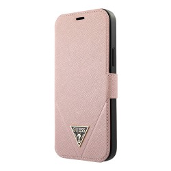 Чехол Guess Saffiano Triangle metal logo Booktype для iPhone 12 mini, розовый