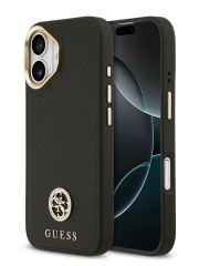 Guess для iPhone 17 чехол PU Grained 4G Diamond metal logo Gold camera Hard Black (MagSafe)