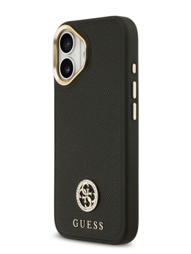 Guess для iPhone 17 чехол PU Grained 4G Diamond metal logo Gold camera Hard Black (MagSafe)