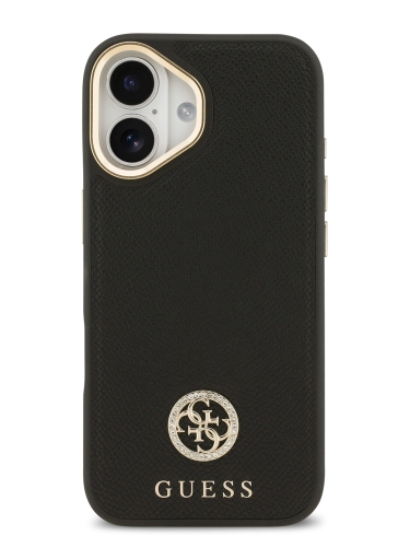 Guess для iPhone 17 чехол PU Grained 4G Diamond metal logo Gold camera Hard Black (MagSafe)