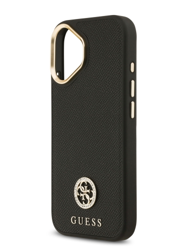 Guess для iPhone 17 чехол PU Grained 4G Diamond metal logo Gold camera Hard Black (MagSafe)