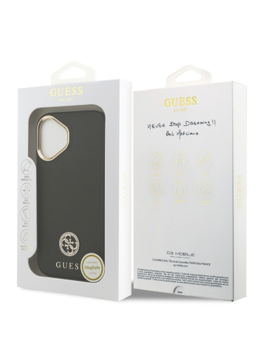 Guess для iPhone 17 чехол PU Grained 4G Diamond metal logo Gold camera Hard Black (MagSafe)