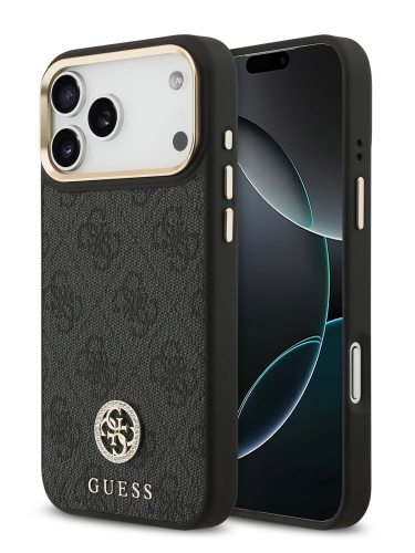 Guess для iPhone 17 Pro Max чехол PU 4G Diamond metal logo Gold camera Hard Black (MagSafe)