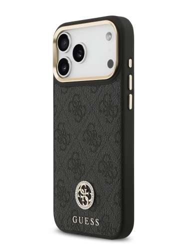 Guess для iPhone 17 Pro Max чехол PU 4G Diamond metal logo Gold camera Hard Black (MagSafe)