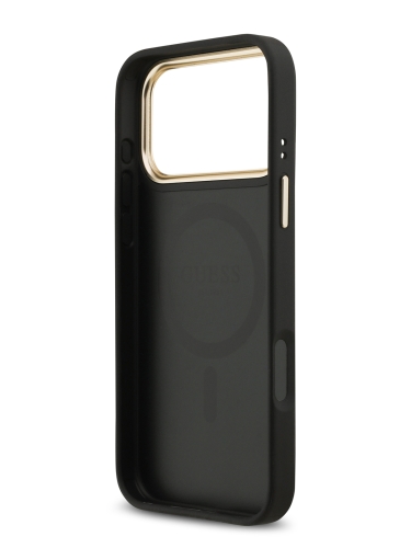 Guess для iPhone 17 Pro Max чехол PU 4G Diamond metal logo Gold camera Hard Black (MagSafe)