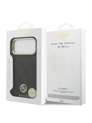 Guess для iPhone 17 Pro Max чехол PU 4G Diamond metal logo Gold camera Hard Black (MagSafe)