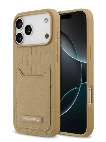 Karl Lagerfeld для iPhone 17 Pro Max чехол Cardslot PU Grained Monogram with Pocket Hard Brown