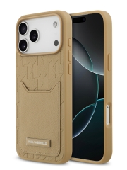 Karl Lagerfeld для iPhone 17 Pro Max чехол Cardslot PU Grained Monogram with Pocket Hard Brown