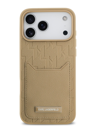 Karl Lagerfeld для iPhone 17 Pro Max чехол Cardslot PU Grained Monogram with Pocket Hard Brown