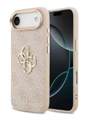 Guess для iPhone Air чехол PU 4G Big metal logo Gold camera Hard Pink