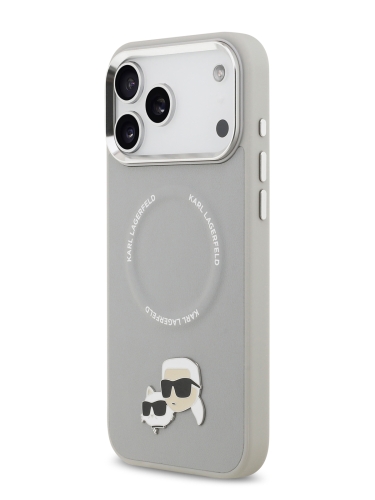 Karl Lagerfeld для iPhone 17 Pro Max чехол PU NFT Karl & Choup heads Metal pin & Cam Hard Grey (MagSafe)