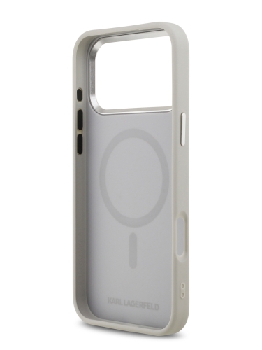 Karl Lagerfeld для iPhone 17 Pro Max чехол PU NFT Karl & Choup heads Metal pin & Cam Hard Grey (MagSafe)