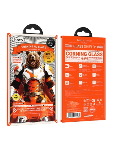 HOCO стекло для iPhone 17 Pro Max, Bear Shield series Corning full screen HD tempered glass Black