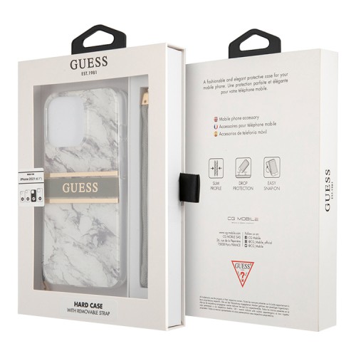 Чехол Guess Marble Hard +Nylon hand cord для iPhone 13 Pro, серый