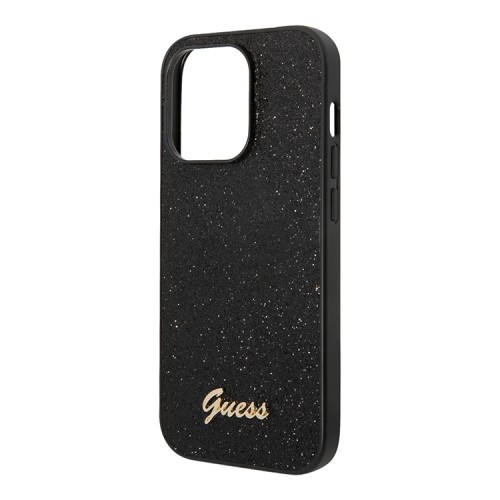 Чехол Guess Glitter flakes w Metal logo Hard для iPhone 14 Pro, черный