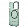Чехол Guess Metal outline Hard Translucent для iPhone 13 Pro, зеленый/золотой (MagSafe)